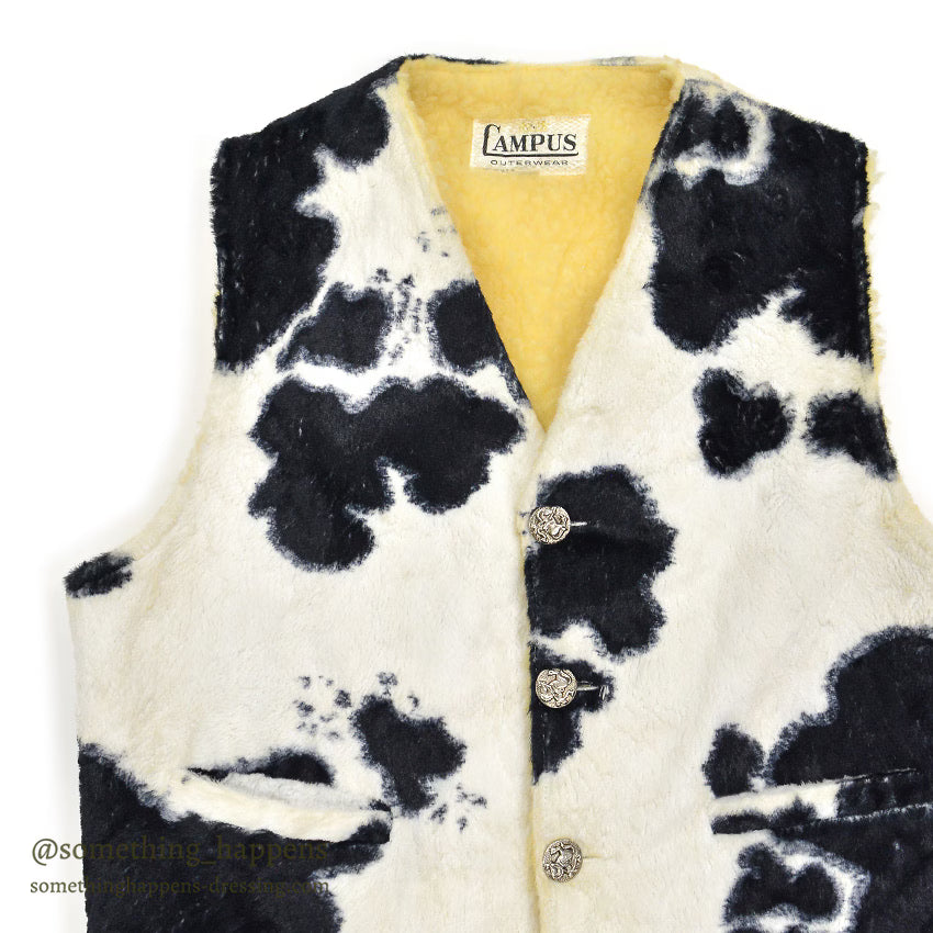 1960's CAMPUS ANIMAL PATTERN FAUX FUR BOA VEST... L