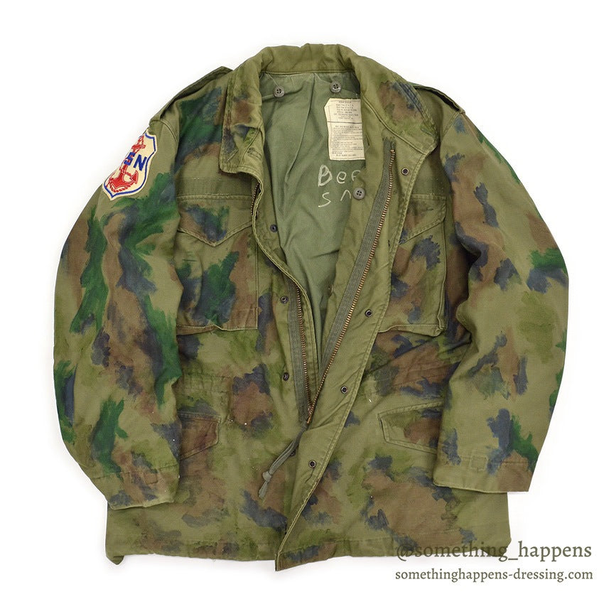 1970's M-65 USN MIUW-604 HAND PAINTED CAMO FIELD JACKET WITH LINER... MR