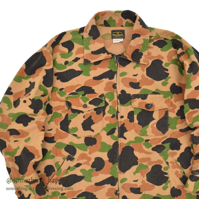 ~1980's DEERSKIN CAMO ZIP-UP CHAMOIS JACKET / UNUSUAL COLOR ... XL