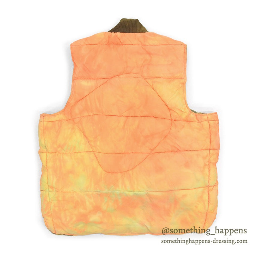 1960's~ CAMO / ORANGE REVERSIBLE NYLON PADDED VEST / FADED...