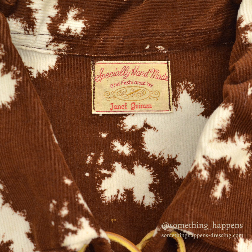 1960's DEADSTOCK SPECIALLY HAND MADE PRINT CORDUROY LACE UP SHIRT / RARE PATTERN ...