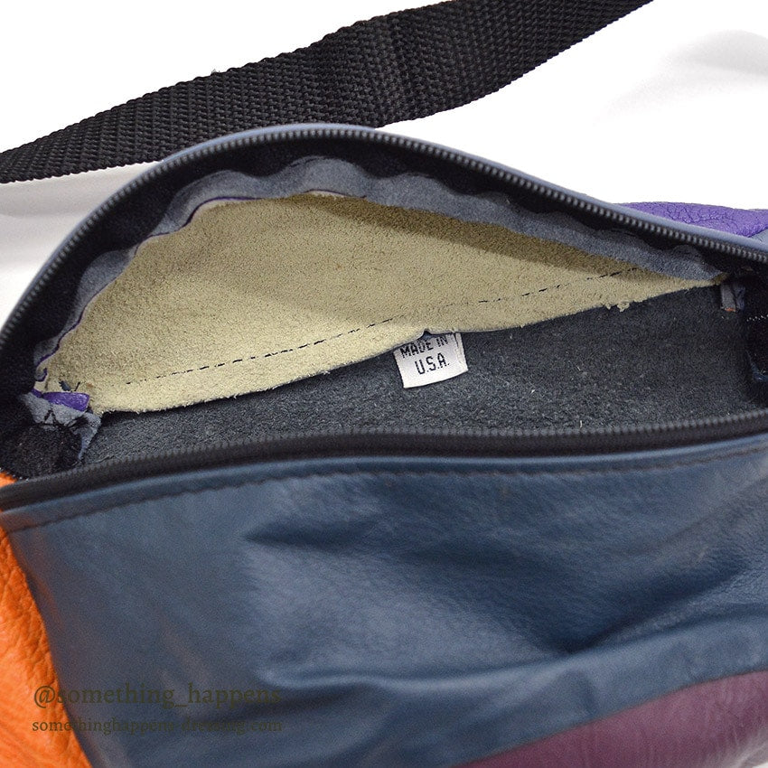 1990's MULTI COLOR PANEL LEATHER FANNY PACK / MADE IN USA...