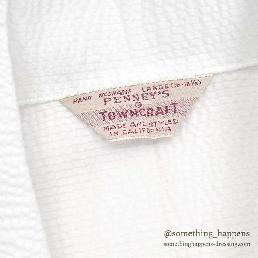 1960's DEADSTOCK TOWNCRAFT NYLON SEERSUCKER S/S SHIRT / WHITE ... L