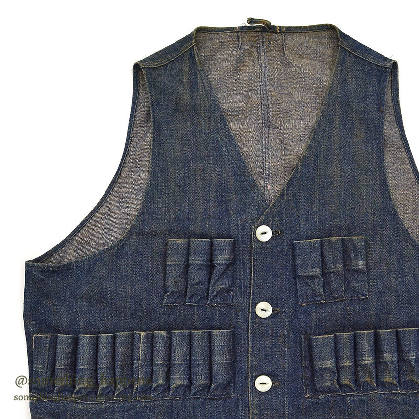1920's~ DENIM HUNTING VEST / UNUSUAL, EXTREMELY RARE...