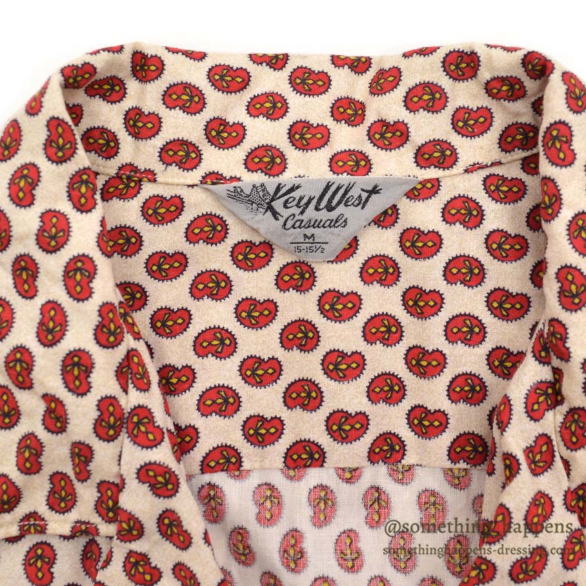1960's KEY WEST PAISLEY-LIKE PATTERN SHIRT / RED... M