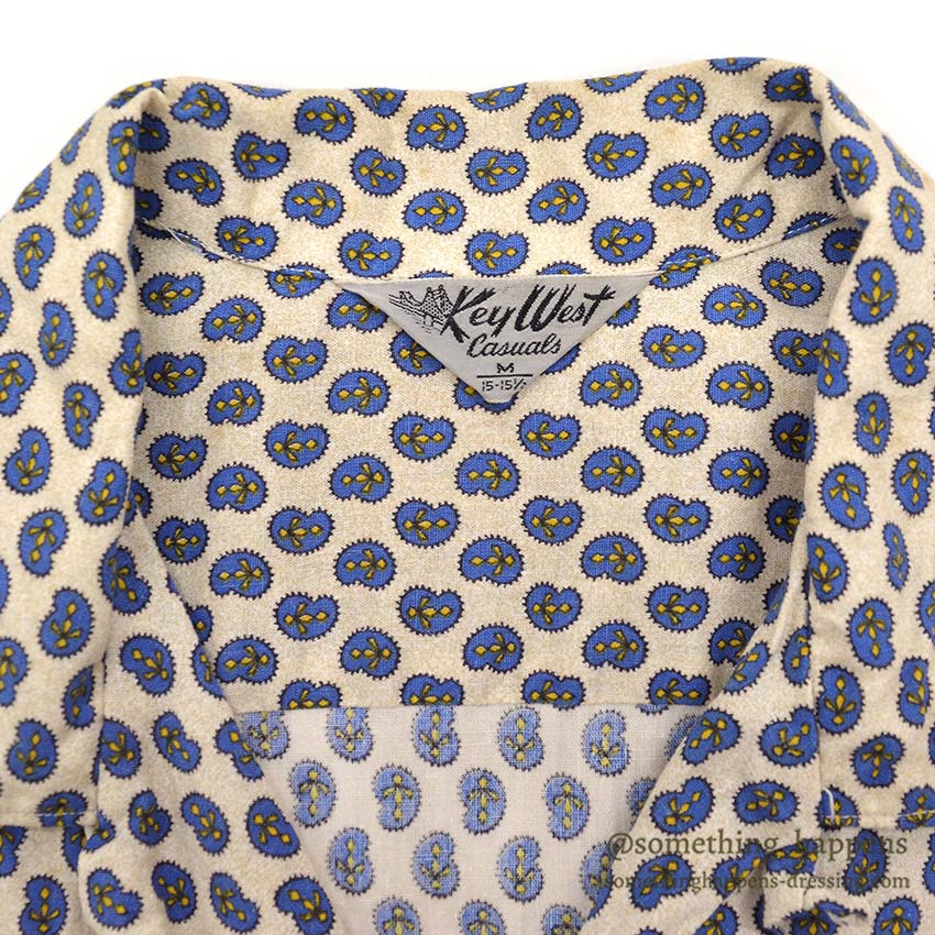 1960's KEY WEST PAISLEY-LIKE PATTERN SHIRT / BLUE ... M