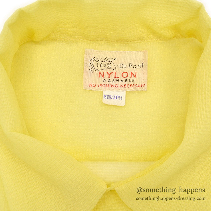 1950's~ DEADSTOCK DU PONT NYLON SEERSUCKER S/S SHIRT / LEMON YELLOW ... M