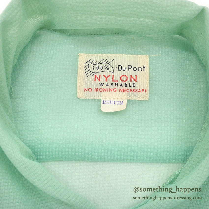 1950's~ DEADSTOCK DU PONT NYLON SEERSUCKER S/S SHIRT / MINT GREEN ... M