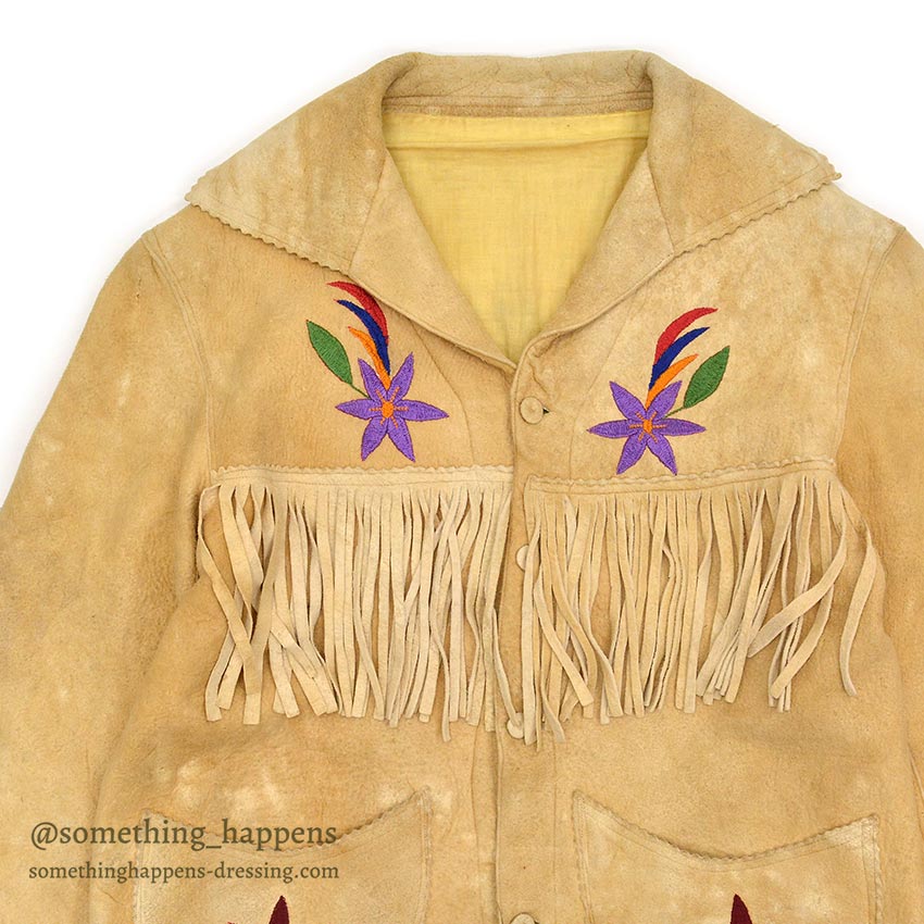 1920's~ NATIVE AMERICAN EMBROIDERY FRINGE ELK LEATHER JACKET / Extremely Rare...