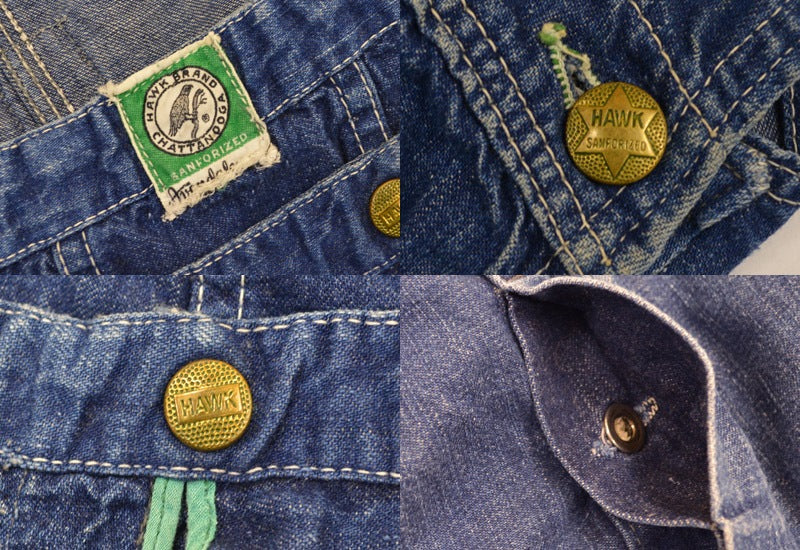 40's HAWKBRAND デニムオーバーオール グリーンパイピングステッチ SIZE W40