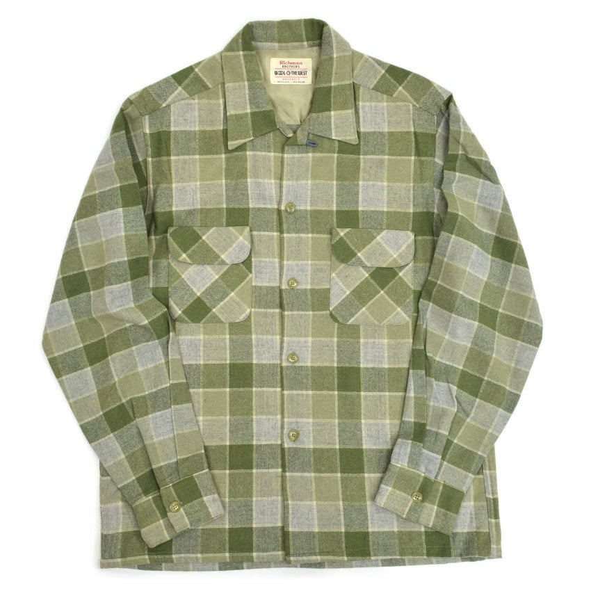 50's Richman BROTHERS Green×Gray wool check shirts... M
