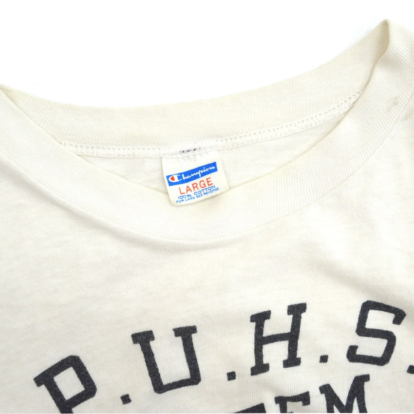 70's Champion Bar Tag Black x White Discharge Print T-Shirt with some distressing... L