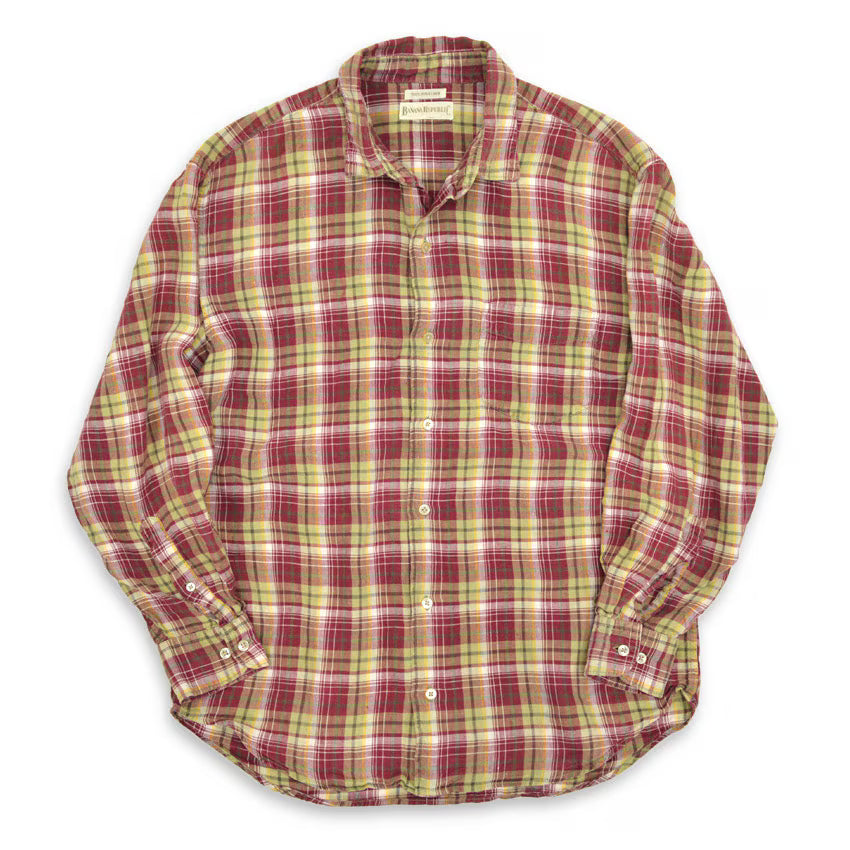 80's- BANANA REPUBLIC Irish Linen Check Shirt...