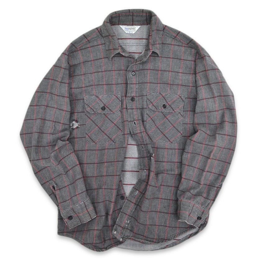 70's FIVE BROTHER CHECK FLANNEL SHIRT... M