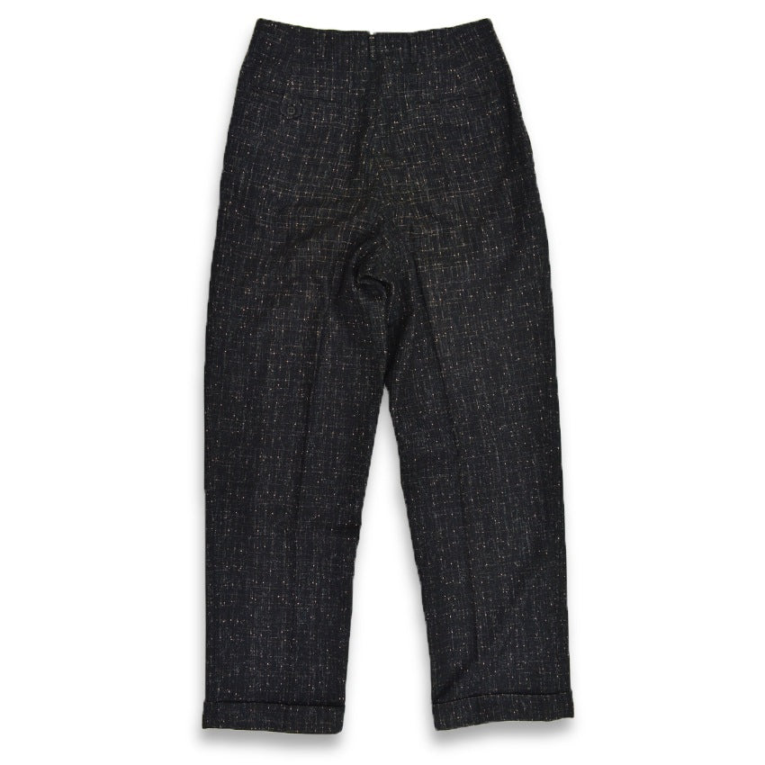 1950s-era black pinstripe Fleck Pattern kasuri wool slacks...
