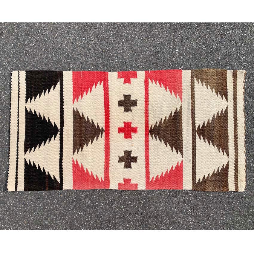 Circa 1940's Navajo Rug Cross Black and Brown Side...