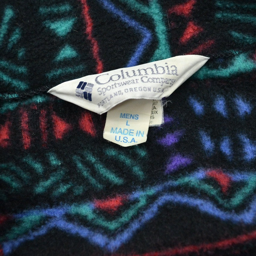 90's Columbia Native Pattern Fleece Jacket, Made in USA... L
