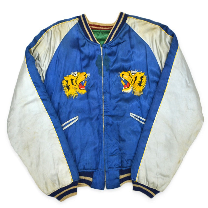 1950s JAPAN SOUVENIR JACKET (Sukajan) with Tiger Face and Speed ​​Zipper...