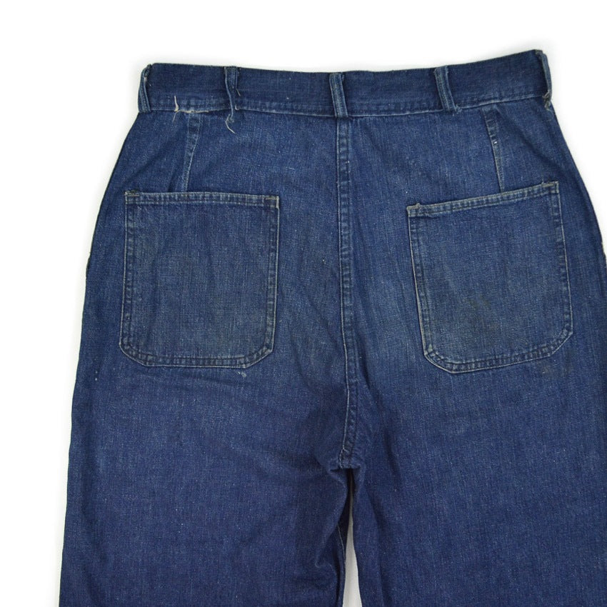 1940's USNAVY WW2 DENIM TROUSERS METAL BUTTON... W32