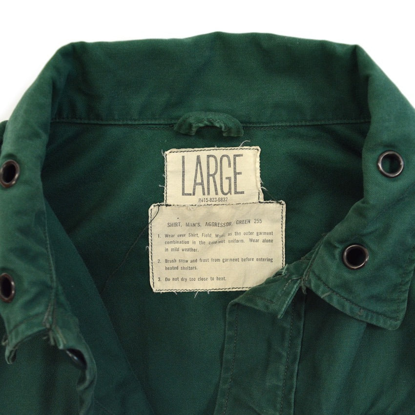1960's~ USARMY SHIRT, AGGRESSOR COTTON SATEEN GREEN SHADE 255... L