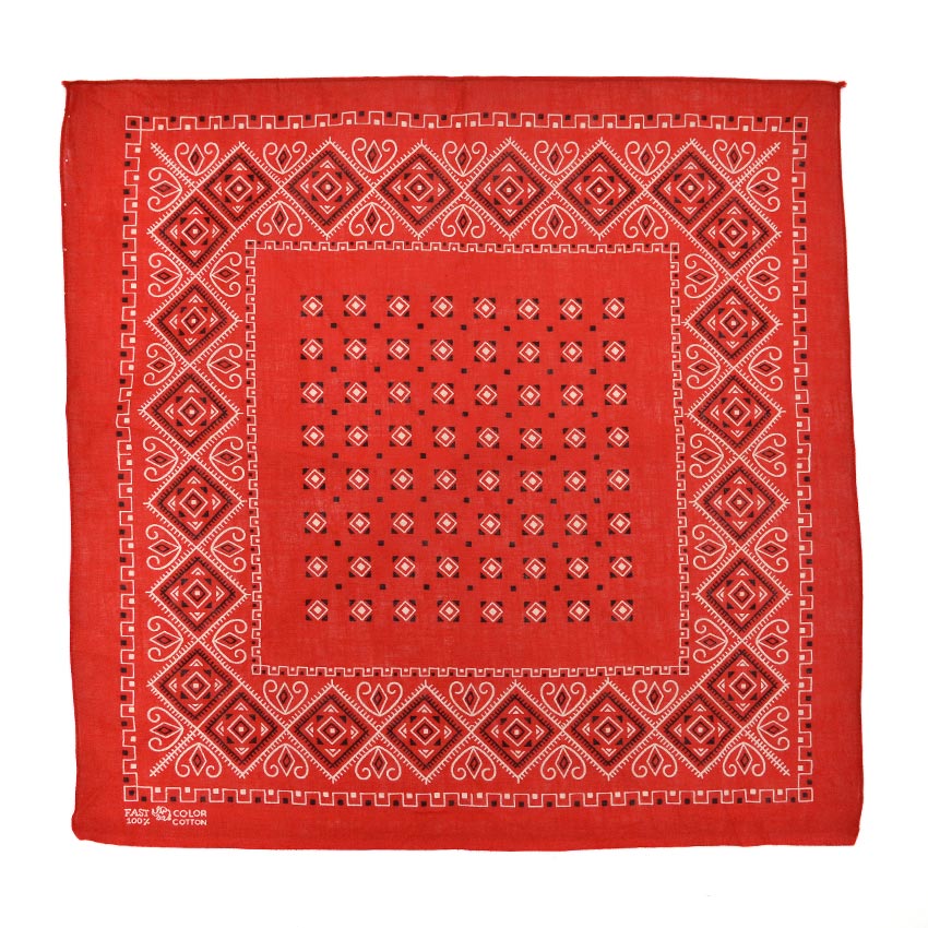 DEADSTOCK ELEPHANT BRAND BANDANA RED Geometric Pattern Upper Nose... Set of 2