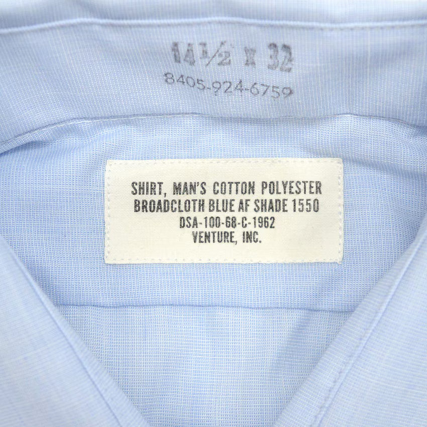 1960's USAF BROADCLOTH BLUE AF SHADE 1550 SHIRT ONE WASH... 141/2