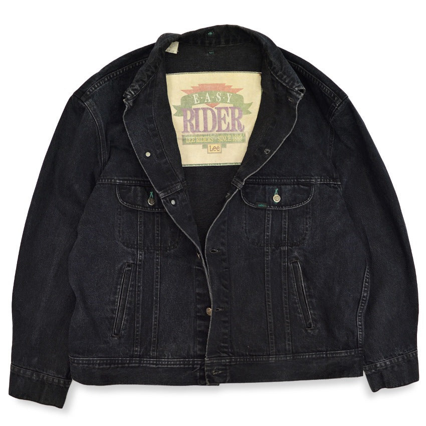 1980s Lee RIDER BLACK DENIM BIG SIZE with oversized patch... XL