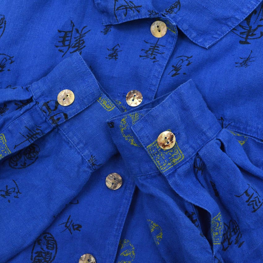 1990's CHICO'S DESIGN Kanji PRINT LINEN SHIRT...