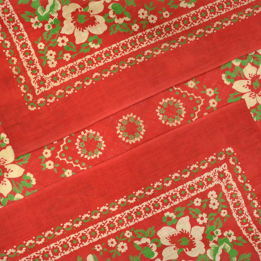 1920's~ DEADSTOCK FLORAL TURKEY RED BANDANA...