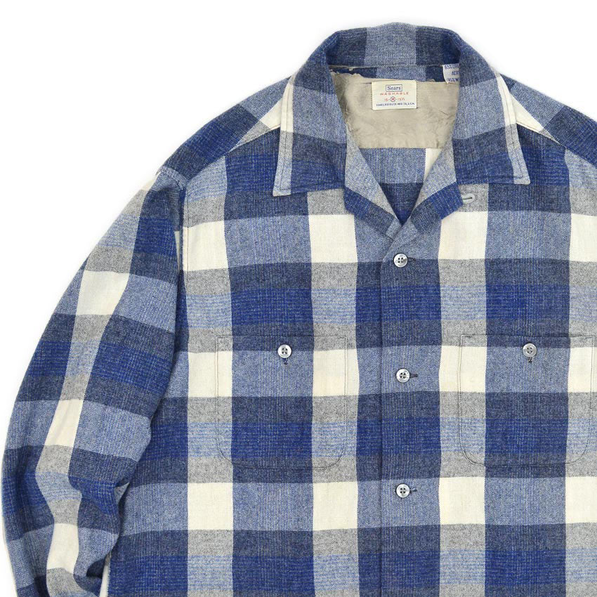 〜1960's SEARS BLUE PLAID SHIRT ... M