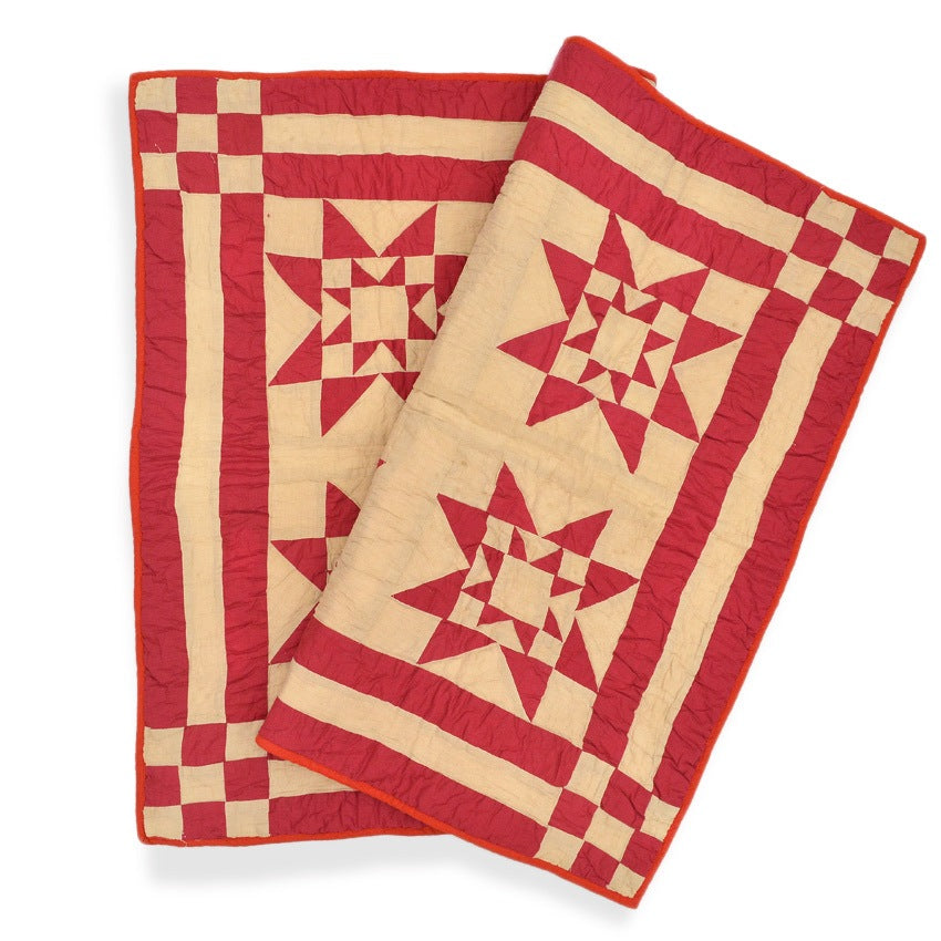 OLD PATCHWORK DOUBLE SAWTOOTH STAR QUILT...88cm×130cm