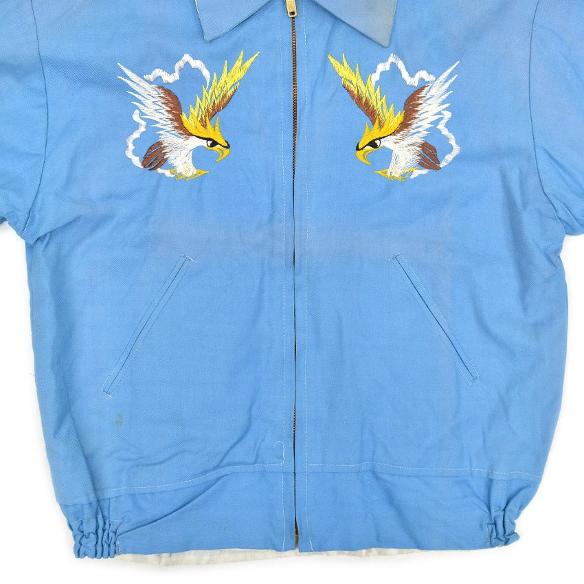 1960's VIETNAM ERA JAPAN SOUVENIR JACKET LIGHT BLUE Dragon Hawk Tiger ... M