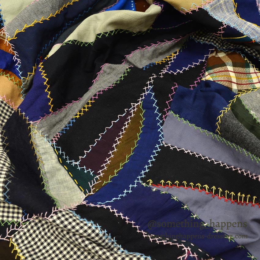 1920's OLD CRAZY PATCHWORK QUILT TOP ... 218cm×185cm