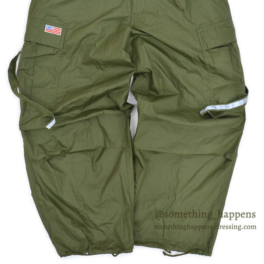 1990's~ DEADSTOCK UFO REFLECTIVE WEAR WIDE PANTS OLIVE...XS