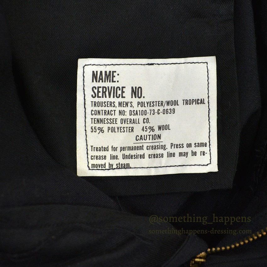 1970's U.S.G.I. BLACK TROUSERS, MEN'S, POLYESTER/WOOL TROPICAL ... 32R