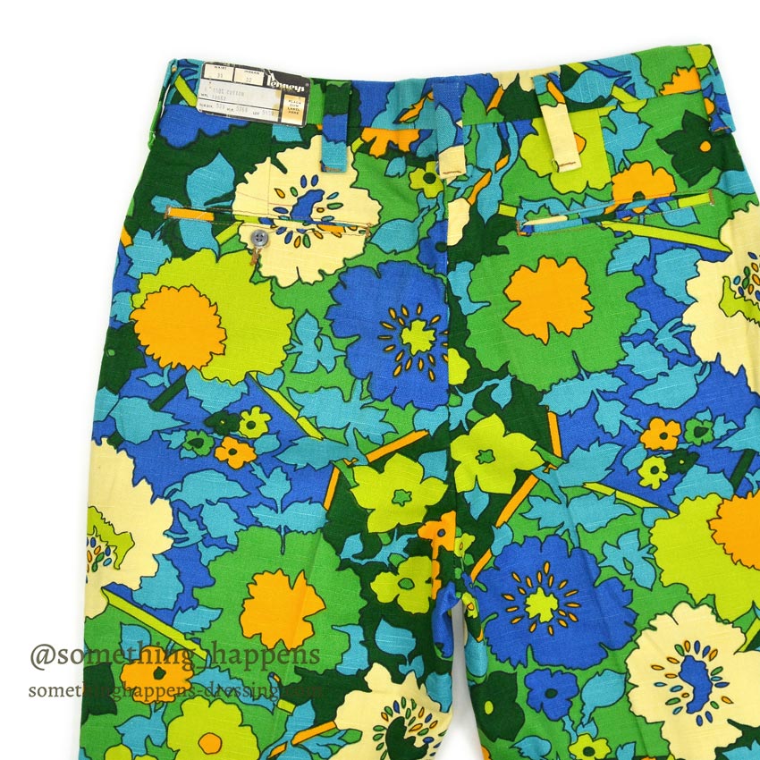 1960's~ DEADSTOCK PENNEYS FLOWER PATTERN ALL COTTON PANTS... W34/L32