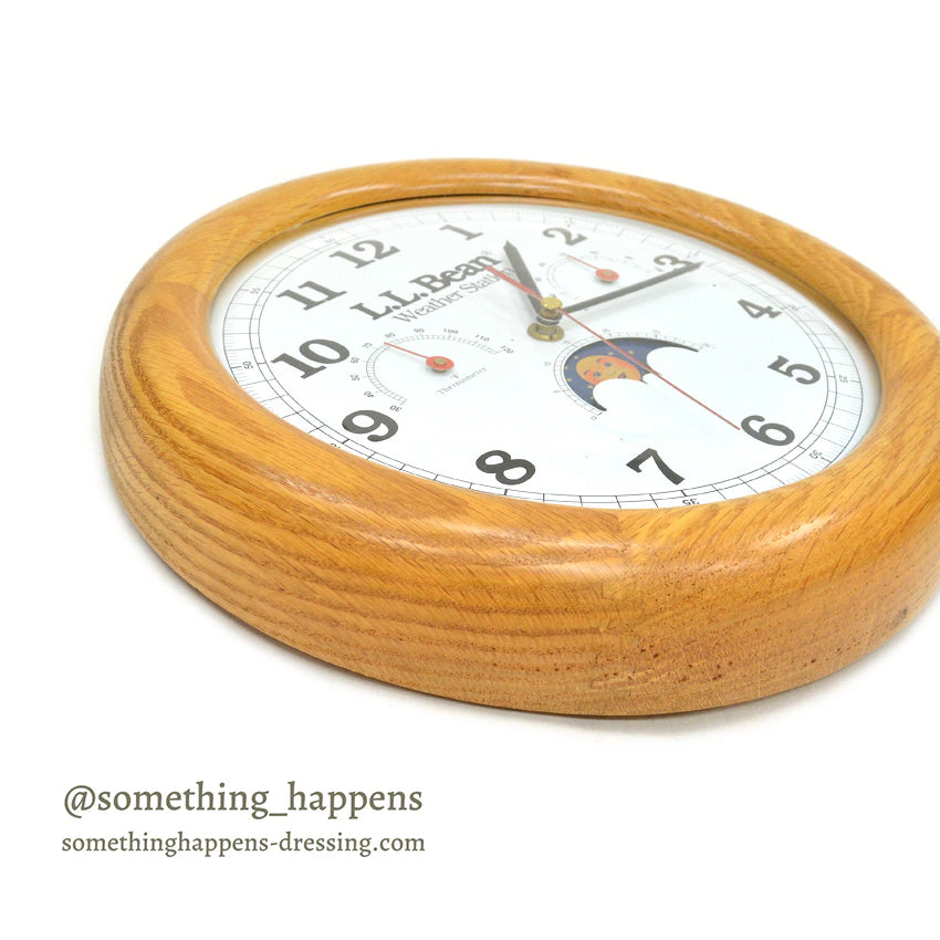 LLBEAN WOOD WALL CLOCK WEATHER STATION...