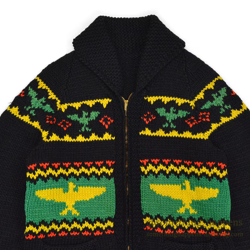 1950's INDIAN THUNDERBIRD HAND KNIT COWICHAN SWEATER BLACK...