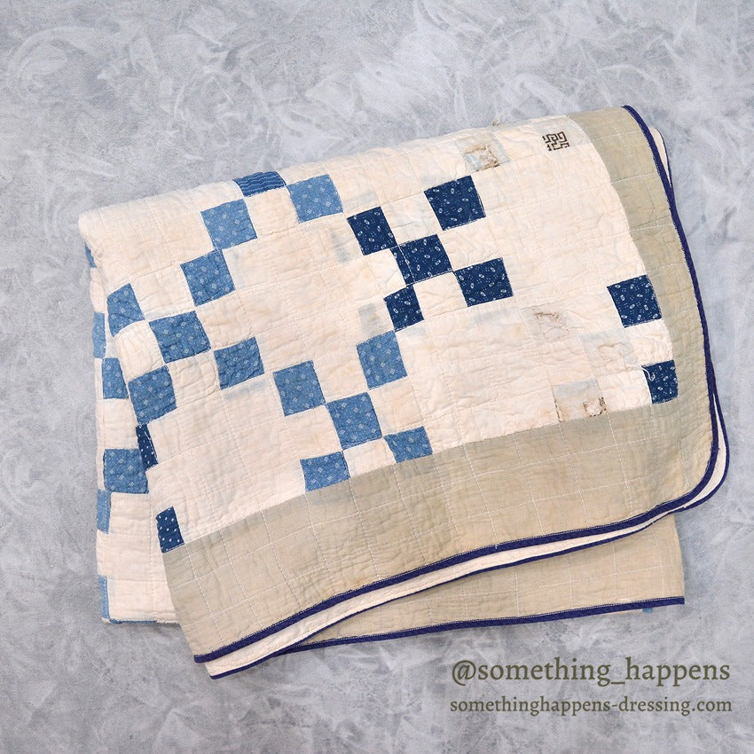 NINE PATCH INDIGO CALICO PATCHWORK QUILT... 202cm/168cm
