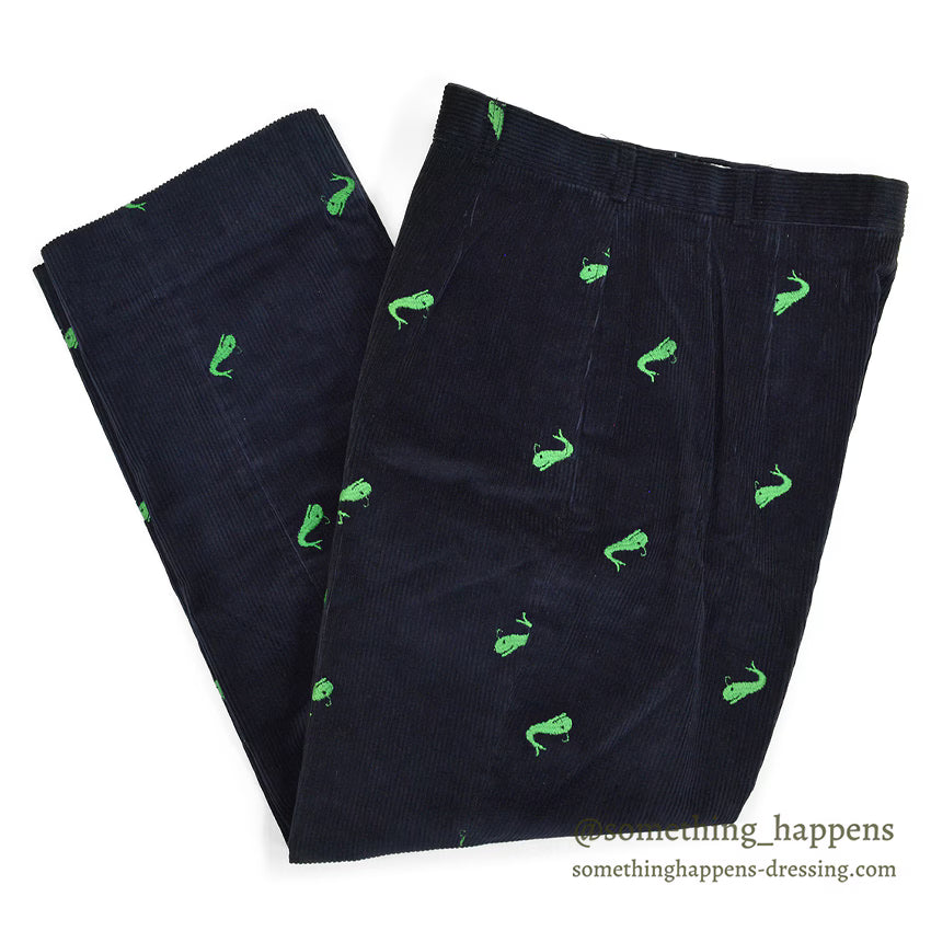 ~1970's DEADSTOCK HICKEY'S WHALE EMBROIDERY CORDUROY PANTS ... W32/L28