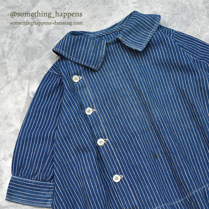 ~1920's ANTIQUE INDIGO STRIPE CALICO KIDS BLOUSE...