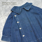 ~1920's ANTIQUE INDIGO STRIPE CALICO KIDS BLOUSE...