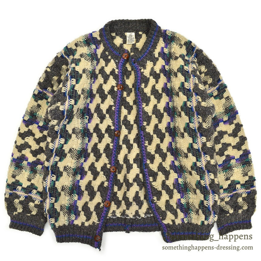 OLD ECUADOR HAND MADE WOOL KNIT CARDIGAN...