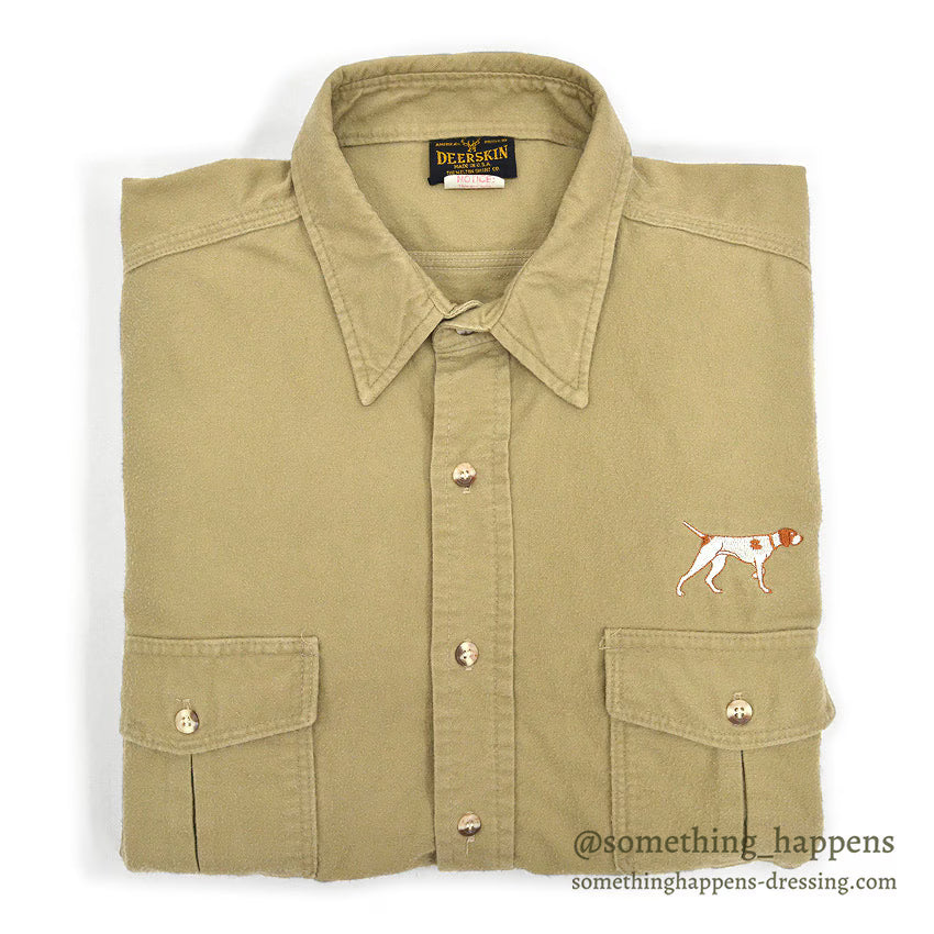 1980's DEERSKIN DOG EMBROIDERY CHAMOIS SHIRT... XL