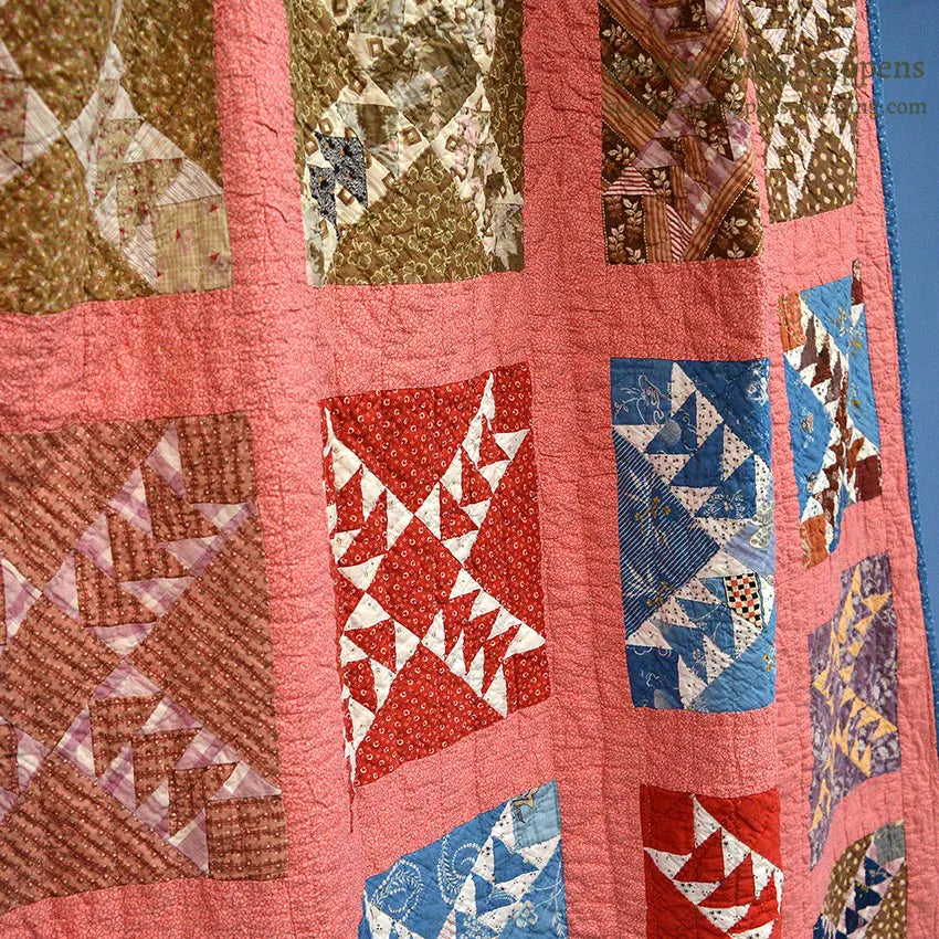 ANTIQUE WILD GOOSE CHASE RED/INDIGO PATCHWORK QUILT... 171cm/171cm