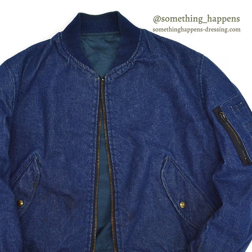 1980's~ HOPE MANUFACTURING, INC. MA-1 DENIM/NYLON FLIGHT JACKET ... L