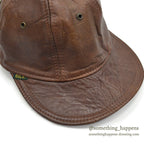 1980's~ BICK BROWN LEATHER CAP...XL
