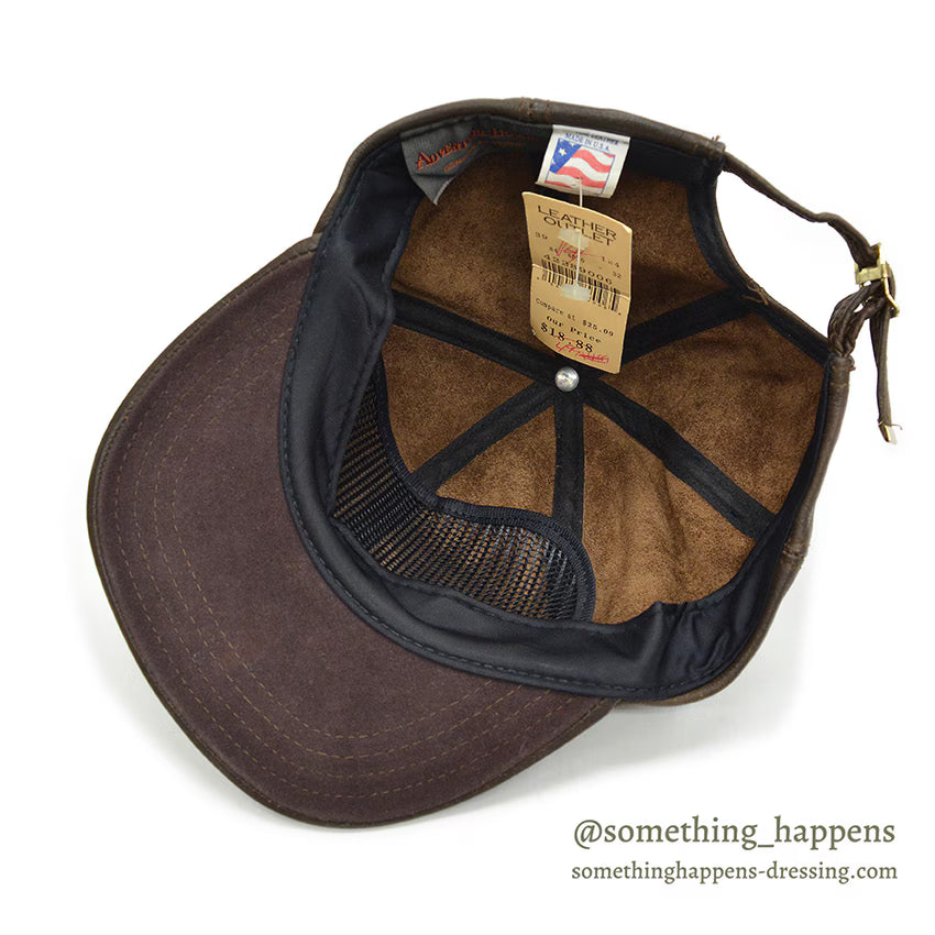 1980's DEADSTOCK ADVENTURE BOUND DARK BROWN LEATHER CAP...