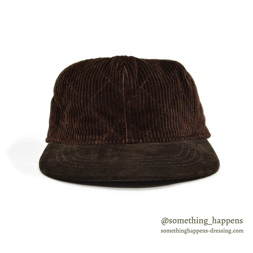1990's EDDIE BAUER QUILTED CORDUROY & SUEDE DARK BROWN CAP...