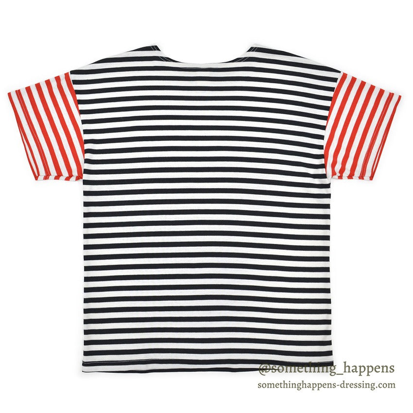 ~1980's JANTZEN BLACK / RED STRIPE POCKET T-SHIRT ... M